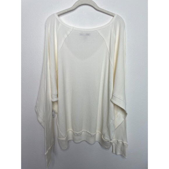 Free People Large Santa Clara Thermal Top Alabaster Ivory Waffle Knit V-Neck NWT - Picture 13 of 16